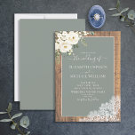 Trendy Sage Green Rustic Wood Script Wedding invul Kaart<br><div class="desc">Stap in een rustige en droomwereld met onze Sage Green Eucalyptus White Floral Wood Lace Wedding Invitation. Deze elegante uitnodiging is voorzien van een charmante combinatie van roestachtige en botanische elementen, waaronder delicate eucalyptusgrienery, pristine witte floralen en geoogste houtexturen. De handgeschreven scripttypografie voegt een aanraking van elegantie toe, terwijl de...</div>