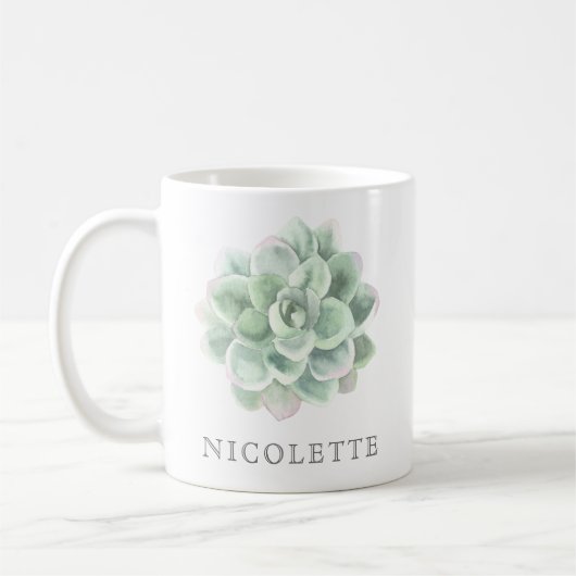 Trendy Sage Green Waterverf Succulent Koffiemok (Links)