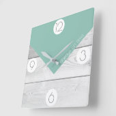 Trendy Sage Green & White Wood Print Vierkante Klok (Hoek)