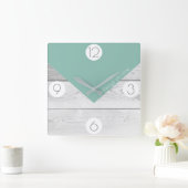 Trendy Sage Green & White Wood Print Vierkante Klok (Huis)