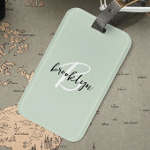 Trendy Sage Groen Zwart Wit Script Monogram Bagagelabel