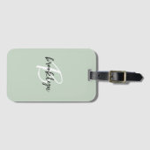 Trendy Sage Groen Zwart Wit Script Monogram Bagagelabel (Voorkant (horizontaal))