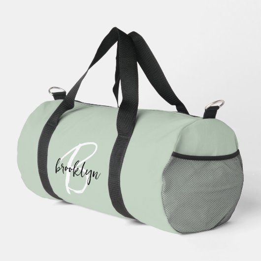 Trendy Sage Groen Zwart Wit Script Monogram Plunjezak (Rechterhoek)