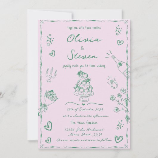 Trendy Sage Hand getrokken eigenzinnige krabbel br Kaart (Voorkant)