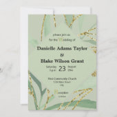 Trendy Sage Hues & Gold Glitter Wedding Invitation Kaart (Voorkant)