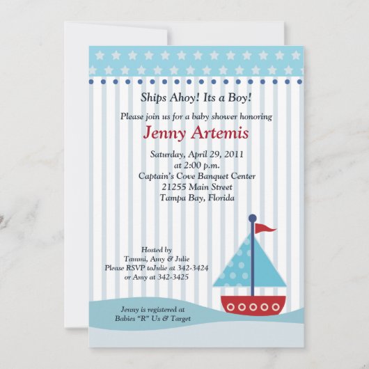 Trendy Sailboat 5x7 Baby shower Uitnodiging (Voorkant)