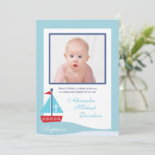 Trendy Sailboat Baptism Fotouitnodiging tweezijdig Kaart (Staand voorkant)