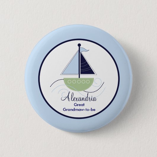 Trendy Sailboat Name Tag Button - Groen/blauw (Voorkant)