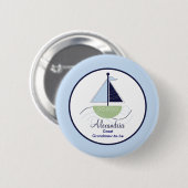 Trendy Sailboat Name Tag Button - Groen/blauw (Voorkant /achterkant)