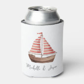 Trendy Sailboat Nautical Watercolor Personalized   Blikjeskoeler (Blikje Voorkant)
