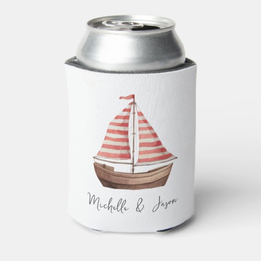 Trendy Sailboat Nautical Watercolor Personalized   Blikjeskoeler (Blikje Achterkant)