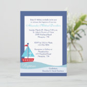 Trendy Sailboat (Navy) Baptism Invitation Kaart (Staand voorkant)