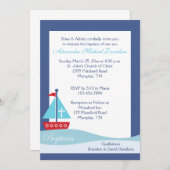 Trendy Sailboat (Navy) Baptism Invitation Kaart (Voorkant / Achterkant)