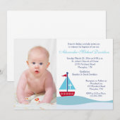 Trendy Sailboot Baptism Fotouitnodiging 2 Kaart (Voorkant / Achterkant)