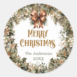 Trendy salie groen en faux goud wit poinsettia ronde sticker