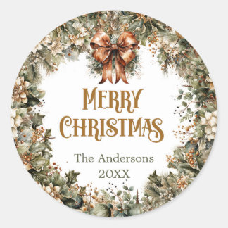 Trendy salie groen en faux goud wit poinsettia ronde sticker