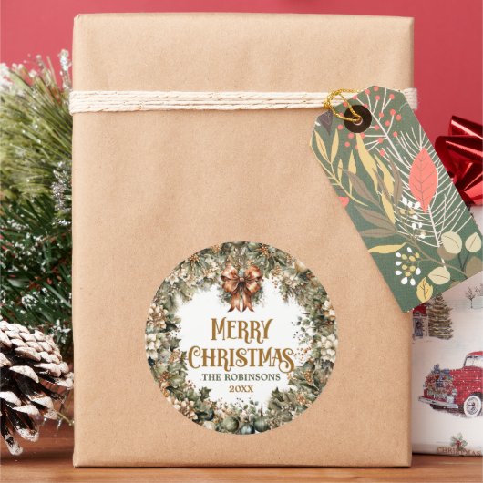 Trendy salie groen en faux gouden terracotta ronde sticker (Feestdagen)