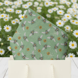 Trendy Saliegroen Zoemende Honingbij voor de Zomer Tissuepapier