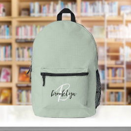 Trendy saliegroen zwart wit script monogram  bedrukte rugzak