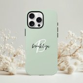 Trendy saliegroen zwart wit script monogram Case-Mate iPhone case