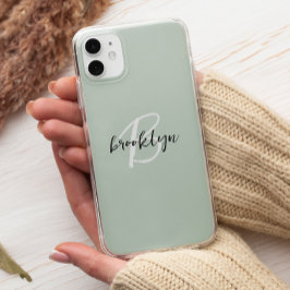 Trendy saliegroen zwart wit script monogram  Case-Mate iPhone case