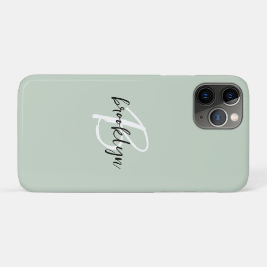 Trendy saliegroen zwart wit script monogram Case-Mate iPhone case (Achterkant (horizontaal))