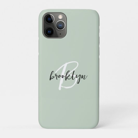 Trendy saliegroen zwart wit script monogram  Case-Mate iPhone case (Achterkant)