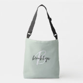 Trendy saliegroen zwart wit script monogram crossbody tas (Voorkant)