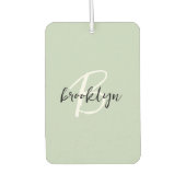 Trendy saliegroen zwart wit script monogram luchtverfrisser (Voorkant)
