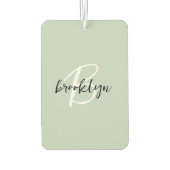 Trendy saliegroen zwart wit script monogram luchtverfrisser (Achterkant)