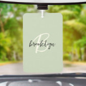 Trendy saliegroen zwart wit script monogram luchtverfrisser
