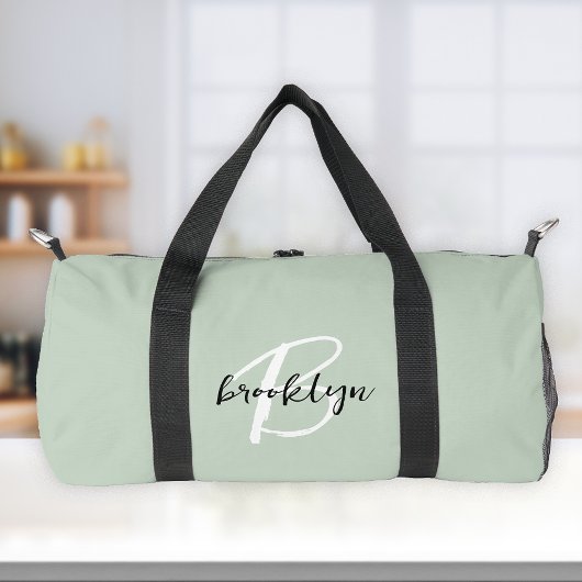Trendy saliegroen zwart wit script monogram  plunjezak