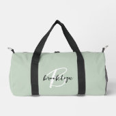 Trendy saliegroen zwart wit script monogram  plunjezak (Voorkant)