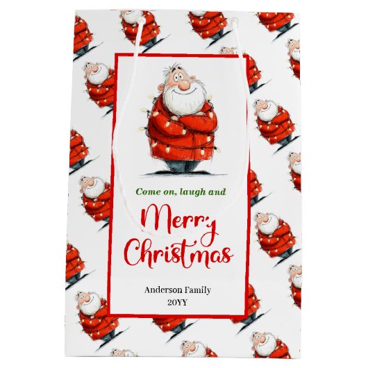 Trendy Santa Claus gift bag editable festive charm Medium Cadeauzakje (Achterkant)