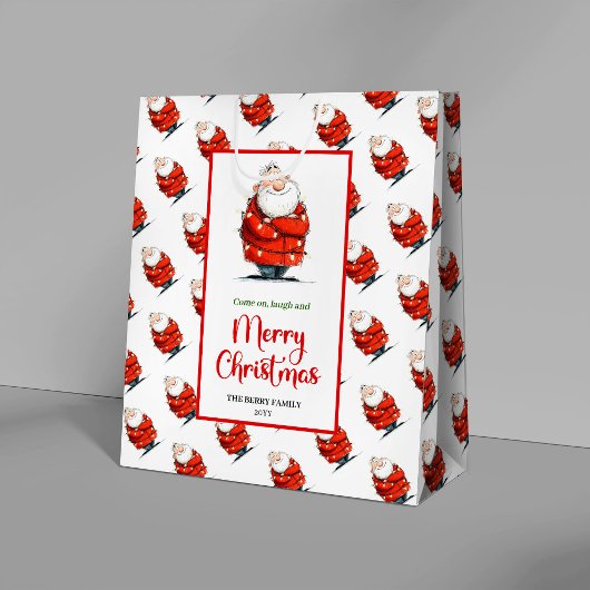 Trendy Santa Claus gift bag editable festive charm Medium Cadeauzakje