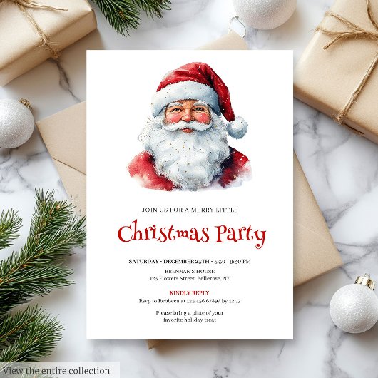 Trendy Santa Claus Watercolor Kids Party Invites Kaart