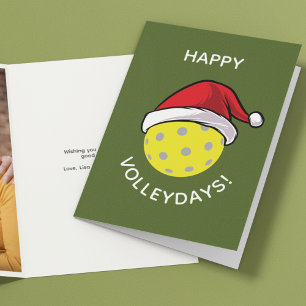 Trendy Santa Pet Pickleball Green Christmas Foto Feestdagen Kaart
