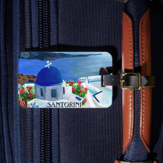 Trendy Santorini Griekenland Illustratie Bagagelabel (Voorkant Insitu 4)