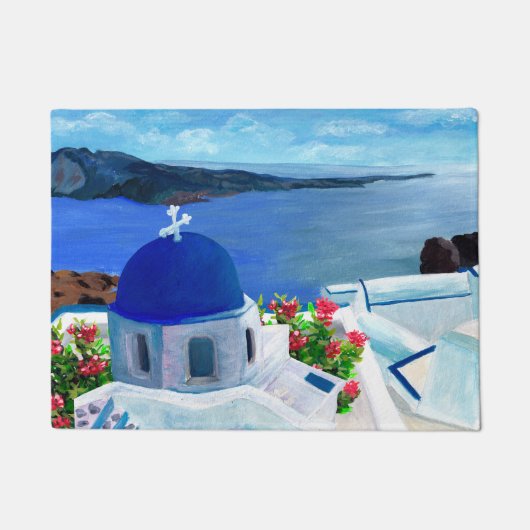 Trendy Santorini Griekenland Illustratie Deurmat (Voorkant)