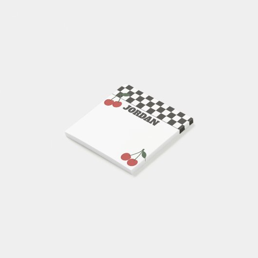 Trendy Schakenbord & Kersen Aangepaste Naam Post-it® Notes (Schuin)