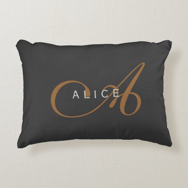 Trendy Schattig Plain Monogram Initiaal Naam Accent Kussen (Voorkant)