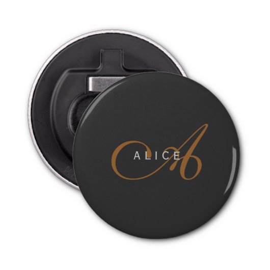 Trendy Schattig Plain Monogram Initiaal Naam Button Flesopener (Voorkant)
