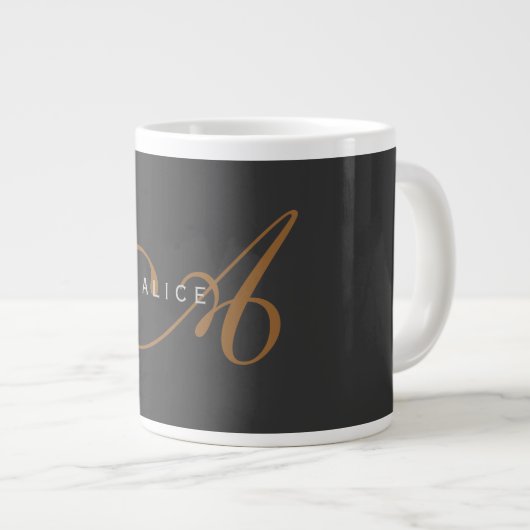 Trendy Schattig Plain Monogram Initiaal Naam Grote Koffiekop (Voorkant rechts)