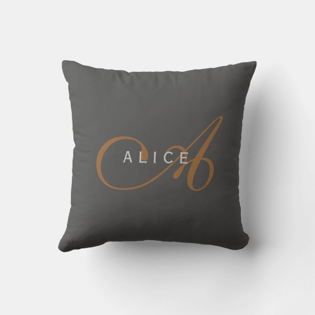 Trendy Schattig Plain Monogram Initiaal Naam Kussen (Achterkant)