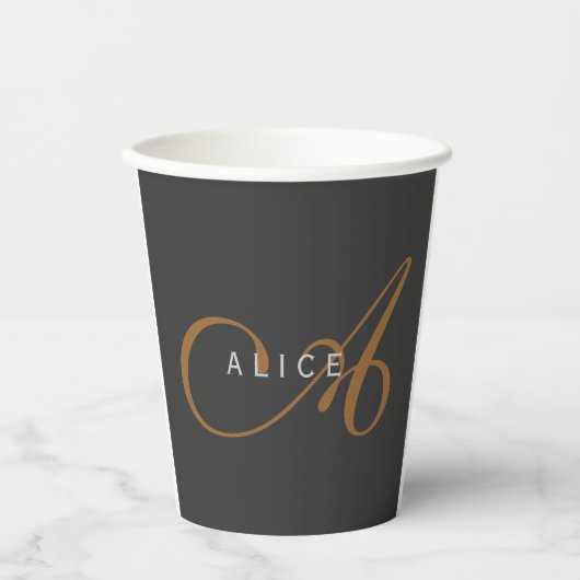 Trendy Schattig Plain Monogram Initiaal Naam Papieren Bekers (Voorkant)