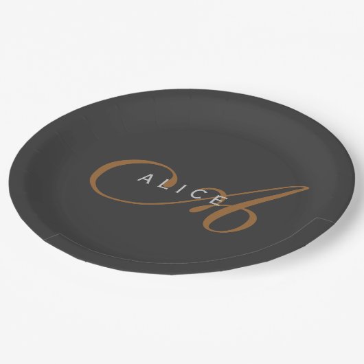 Trendy Schattig Plain Monogram Initiaal Naam Papieren Bordje (Gekanteld)