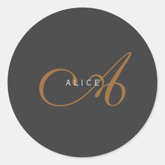 Trendy Schattig Plain Monogram Initiaal Naam Ronde Sticker (Voorkant)