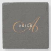 Trendy Schattig Plain Monogram Initiaal Naam Stenen Onderzetter (Voorkant)