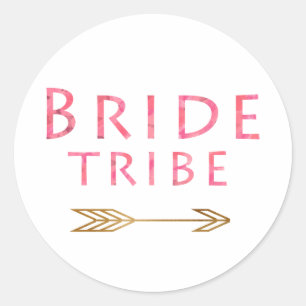 trendy schattig roze bruidtribe gouden pijl ronde sticker
