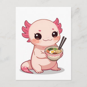 Trendy schattige axolotl die Japanse ramen eet Briefkaart